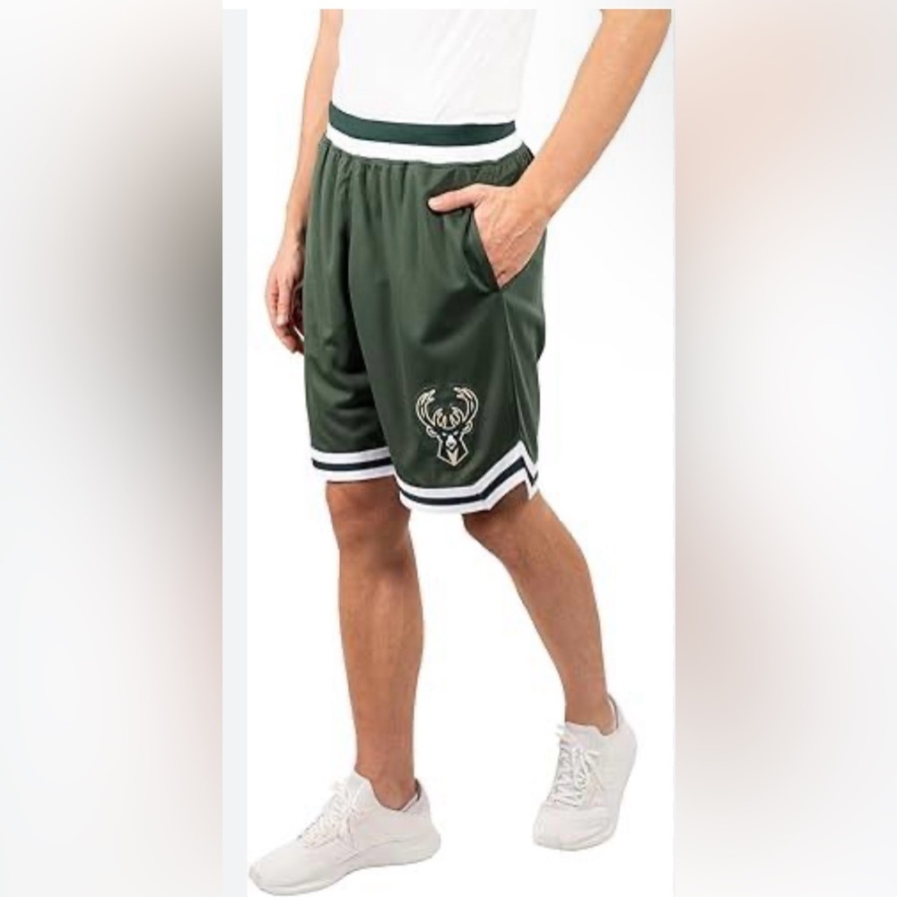 NBA Men's Dark Green Basketball Shorts with White Trim